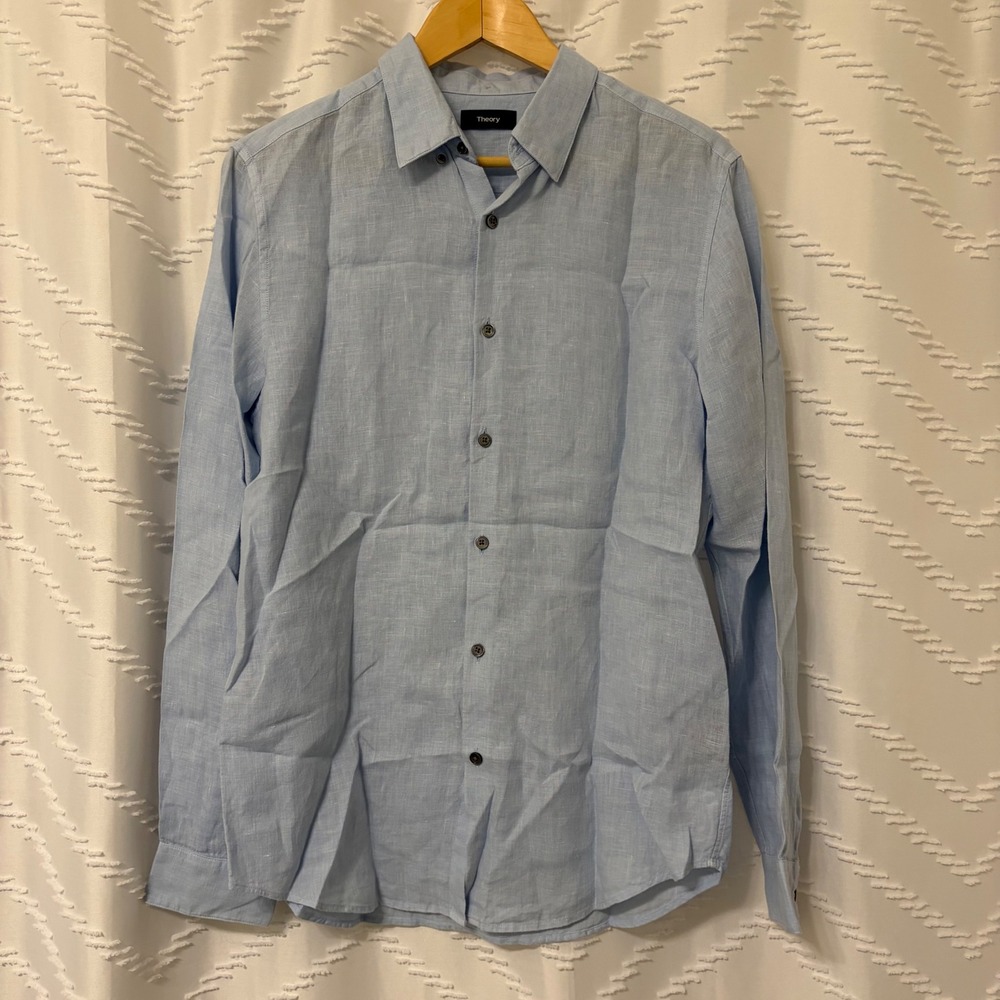 Theory Irving BD Summer Linen Shirt Mens Small Light Blue Long Sleeve K043525R